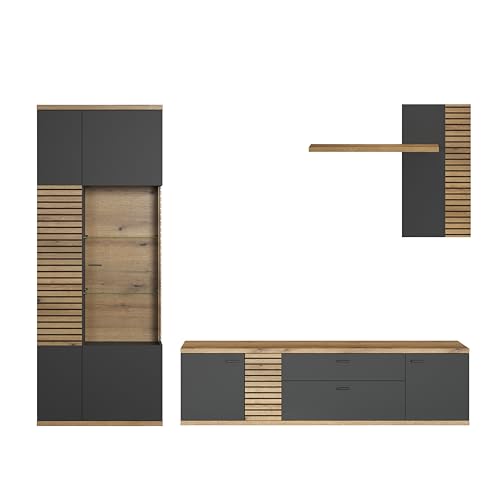 trendteam smart living - 3-teilige Set Kombination - Wohnen - Norris - Aufbaumaß (BxHxT) 297 x 205 x 42 cm - Farbe Anthrazit mit Coast Evoke Eiche - 230296384 von trendteam smart living