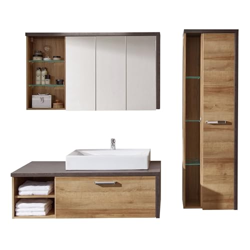 trendteam smart living - 4-teilige Badkombination Badmöbel - Badezimmer - Bay - Aufbaumaß (BxHxT) 186 x 160 x 53 cm - Farbe Beton dunkel mit Eiche Riviera Honig - 169390228 von trendteam smart living