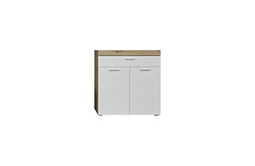 trendteam smart living - Amanda - Kommode - Weiß Hochglanz/Eiche - Schuhkommode mit breiter Schublade - (BxHxT) 91 x 97 x 38 cm - Kratzfest von trendteam smart living