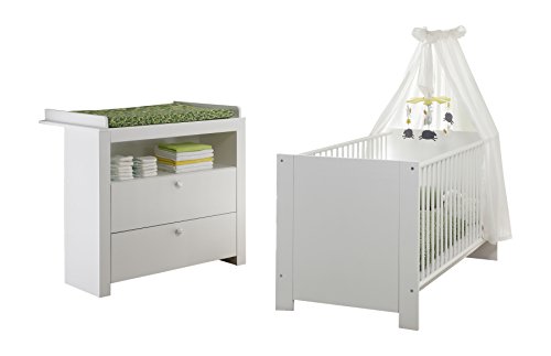 trendteam smart living - Olivia - Babyzimmermöbel - Weiß - Kinderbett, Wickelkommode - silberfarbene Griffe von trendteam smart living