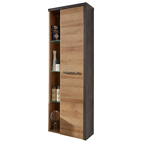 trendteam smart living - Hochschrank Schrank - Badezimmer - Bay - Aufbaumaß (BxHxT) 48 x 160 x 31 cm - Farbe Beton dunkel mit Eiche Riviera Honig - 169360128 von trendteam smart living