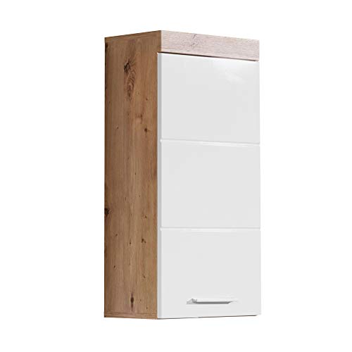 trendteam smart living - Hängeschrank - Bad - Amanda - Aufbaumaß (BxHxT) 37 x 77 x 23 cm - Farbe Weiß Hochglanz mit Asteiche - 139350107 von trendteam smart living