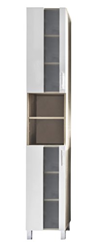 trendteam smart living - Hochschrank Schrank - Badezimmer - Porto - Aufbaumaß (BxHxT) 33 x 191 x 31 cm - Farbe Eiche Sägerau hell mit Weiß und satiniertem Glas - 168810141 von trendteam smart living