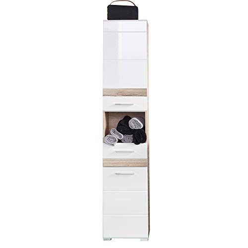 trendteam smart living - Hochschrank Schrank - Badezimmer - Set One - Aufbaumaß (BxHxT) 37 x 182 x 31 cm - Farbe Weiß mit Eiche San Remo Hell - 133610396 von trendteam smart living