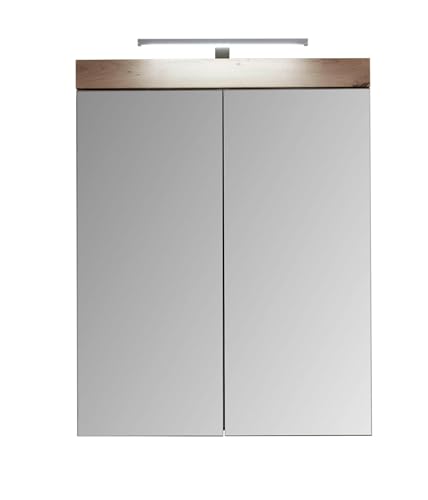 trendteam smart living - Spiegelschrank inkl. Beleuchtung - Bad - Amanda - Aufbaumaß (BxHxT) 60 x 77 x 17 cm - Farbe Weiß Hochglanz mit Asteiche - 139340607 von trendteam smart living