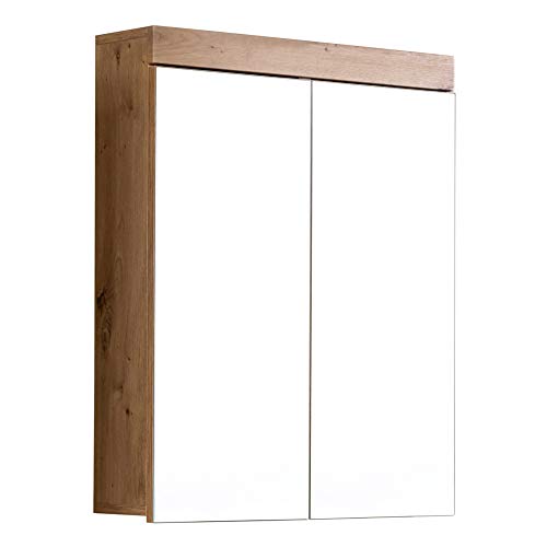 trendteam smart living - Amanda - Spiegelschrank - Weiß Hochglanz/Eiche - moderner Badspiegel mit 3 Fächern - (BxHxT) 60 x 77 x 17 cm - 2 Einlegeböden - Kratzfest von trendteam smart living