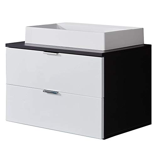 trendteam smart living - Concept One - Kommode - Weiß/Grau - Hängender Waschbeckenunterschrank mit 2 Schubladen und Waschbecken - (BxHxT) 60 x 48 x 45 cm - chromfarbene Metallgriffe von trendteam smart living