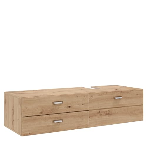 trendteam smart living - Geo - Kommode - Eiche - Waschbeckenunterschrank mit 2 Schubladen und 1 Klappe - (BxHxT) 140 x 50 x 53 cm - chromfarbene Metallgriffe von trendteam smart living