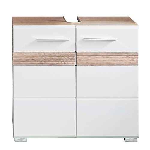 trendteam smart living - Waschbeckenunterschrank Unterschrank - Badezimmer - Set One - Aufbaumaß (BxHxT) 60 x 56 x 34 cm - Farbe Weiß Hochglanz mit Eiche San Remo Hell - 133630196 von trendteam smart living