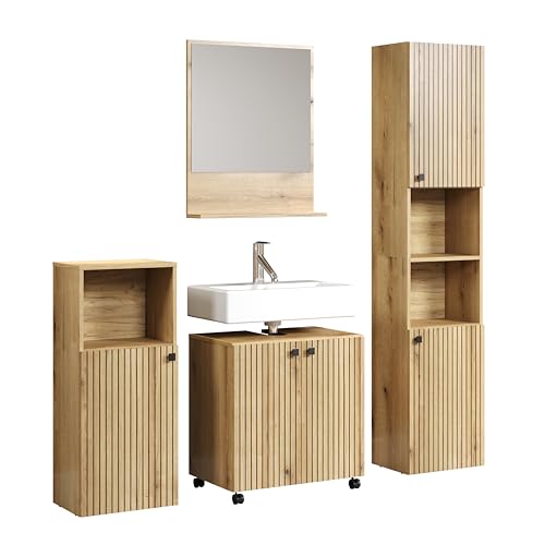 trendteam smart living - Badkombination - Badezimmer - PureBliss - Aufbaumaß (BxHxT) 160 x 190 x 40 cm - Farbe Evoke Eiche mit schwarzen Rillen - 233701842 von trendteam smart living