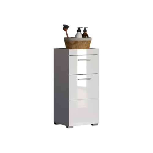 trendteam smart living - Amanda - Kommode - Weiß Hochglanz - Standschrank - (BxHxT) 37 x 79 x 31 cm - Badschrank mit 1 Tür und 1 Schublade - silberfarbene Griffe - universal einsetzbar - Kratzfest von trendteam smart living