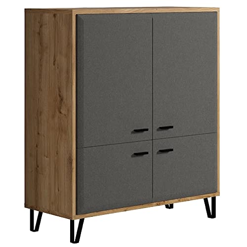 trendteam smart living - Hochschrank Schrank - Wohnzimmer - Blanshe - Aufbaumaß (BxHxT) 98 x 112 x 42 cm - Farbe Eiche Navarra mit Filz Dunkel Grau - 2122862C9 von trendteam smart living