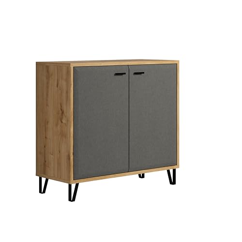 trendteam smart living - Kommode Anrichte Sideboard - Wohnzimmer - Blanshe - Aufbaumaß (BxHxT) 98 x 90 x 42 cm - Farbe Eiche Navarra mit Filz Dunkel Grau - 2122866C9 von trendteam smart living