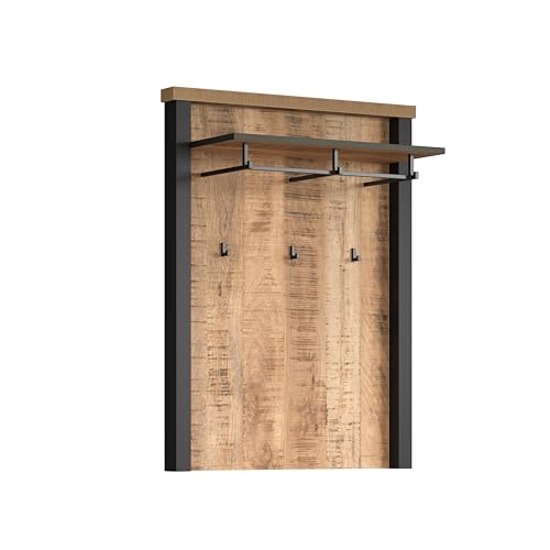 trendteam smart living - Enna - Garderobenpaneel - Mango/Schwarz - Wandgarderobe mit 1 Konstruktionsboden, 1 Kleiderstange und 3 Kleiderhaken - (BxHxT) 73 x 95 x 27 cm - moderner Landhausstil von trendteam smart living