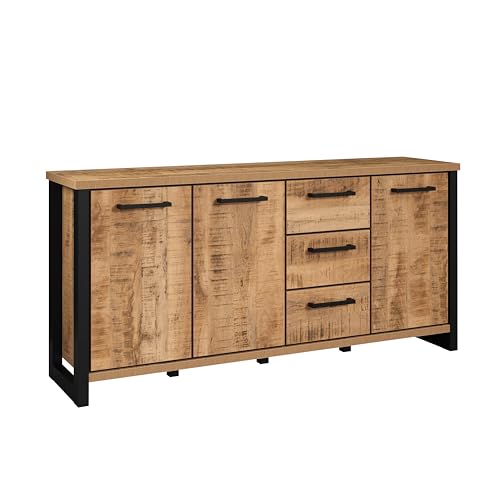 trendteam smart living - Enna - Sideboard - Mango/Schwarz - Kommode mit 3 Türen, 3 Einlegeböden und 3 Schubladen - (BxHxT) 180 x 86 x 45 cm – Schubladen mit Vollauszug-Funktion von trendteam smart living