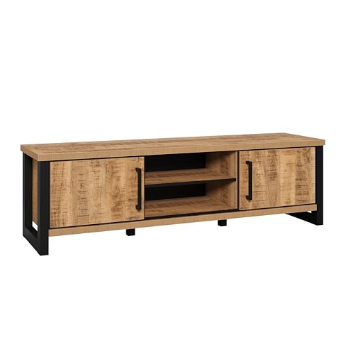 trendteam smart living - Enna - TV-Schrank - Mango/Schwarz - TV-Lowboard mit 2 Türen, 2 offene Fächer und 3 Einlegeböden - (BxHxT) 166 x 50 x 45 cm - Wohnzimmermöbel für Fernseher bis 65" von trendteam smart living