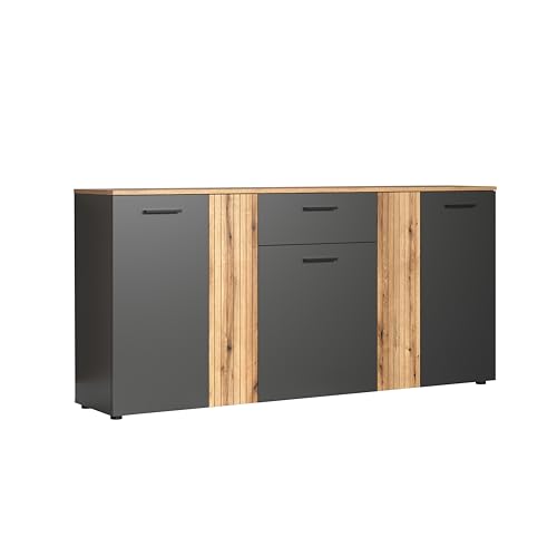 trendteam smart living - Esteban - Kommode - Anthrazit/Evoke Eiche - Aufbewahrungsschrank mit 6 Fächern und 1 Schublade - (BxHxT) 181 x 86 x 38 cm - Vollauszug-Funktion von trendteam smart living