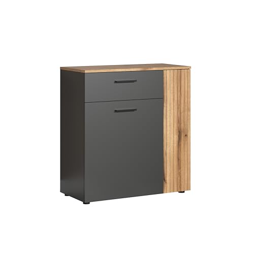 trendteam smart living - Esteban - Kommode - Anthrazit/Evoke Eiche - Mehrzweckschrank mit 3 Fächern und 1 Schublade - (BxHxT) 80 x 86 x 38 cm - Vollauszug-Funktion von trendteam smart living