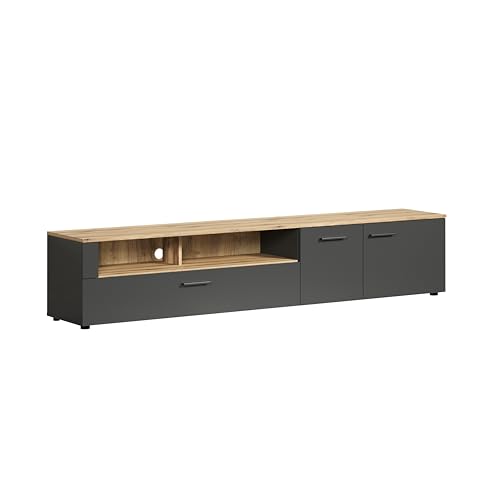 trendteam smart living - Esteban - TV-Schrank - Anthrazit/Evoke Eiche - (BxHxT) 210 x 43 x 41 cm - eleganter Fernsehschrank mit schwarzen Griffen - kratzfest von trendteam smart living