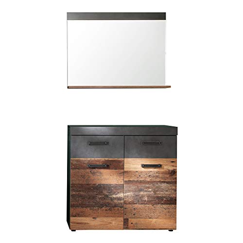 trendteam smart living - 2-teilige Garderobenkombination Garderobenmöbel - Garderobe - Indy - Aufbaumaß (BxHxT) 90 x 192 x 34 cm - Farbe Graphit Grau Matera mit Old Wood - 187992123 von trendteam smart living