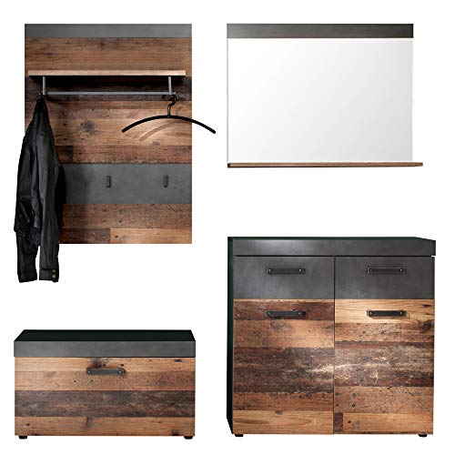 trendteam smart living - 4-teilige Garderobenkombination Garderobenmöbel - Garderobe - Indy - Aufbaumaß (BxHxT) 185 x 192 x 37 cm - Farbe Graphit Grau Matera mit Old Wood - 187991823 von trendteam smart living