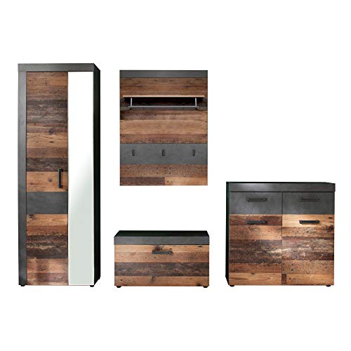 trendteam smart living - 4-teilige Garderobenkombination Garderobenmöbel - Garderobe - Indy - Aufbaumaß (BxHxT) 265 x 192 x 37 cm - Farbe Graphit Grau Matera mit Old Wood - 187992223 von trendteam smart living