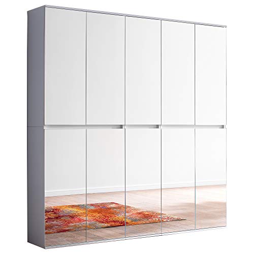 trendteam smart living - Mirror - Garderobenschrank - Weiß - Mehrzweckschrank mit reichlich Stauraum - (BxHxT) 185 x 191 x 34 cm - 2 Kleiderstangen und 19 Einlegeböden - Kratzfest von trendteam smart living