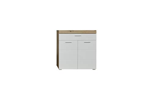 trendteam smart living - Schuhschrank Schuhkommode - Garderobe - Amanda - Aufbaumaß (BxHxT) 91 x 97 x 38 cm - Farbe Weiß Hochglanz mit Asteiche - 139386907 von trendteam smart living