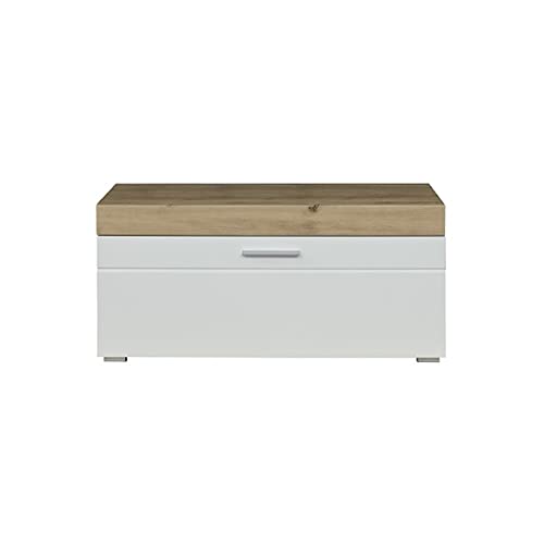 trendteam smart living - Sitzbank Schrank Schuhschrank - Garderobe - Amanda - Aufbaumaß (BxHxT) 91 x 42 x 38 cm - Farbe Weiß hochglanz mit Asteiche - 139331207 von trendteam smart living