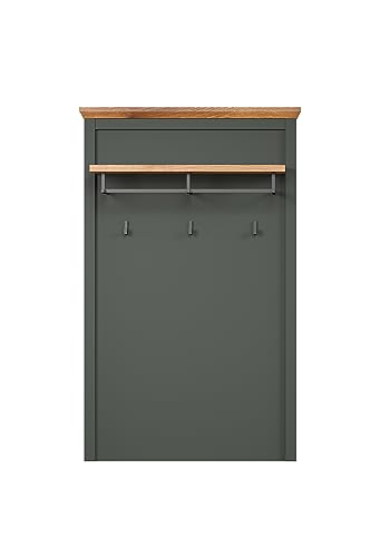 trendteam smart living - Stanton - Garderobenpaneel - Tannengrün/Evoke Eiche - Wandpaneel mit Hutablage, Kleiderstange und 3 Haken in schwarz - (BxHxT) 77 x 123 x 28 cm - Landhausstil von trendteam smart living