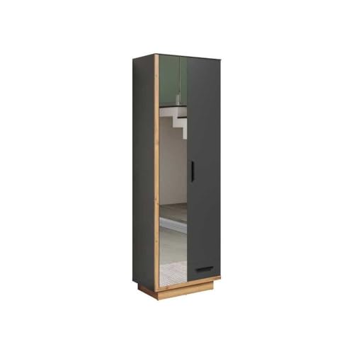 trendteam smart living - Synnax - Garderobenschrank - Anthrazit/Evoke Eiche - Kleiderschrank mit Spiegeltür - (BxHxT) 65 x 198 x 40 cm - ausziehbare Kleiderstange - kratzfest von trendteam smart living