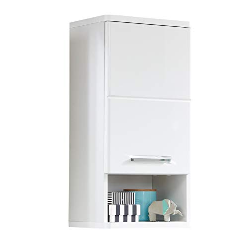 trendteam smart living - Monte - Kommode - Weiß Hochglanz - Hängeschrank mit 1 Tür, 1 offenem Fach und 1 Einlegeboden - (BxHxT) 37 x 76 x 28 cm - Badkommode mit eingelassenen Griffen von trendteam smart living