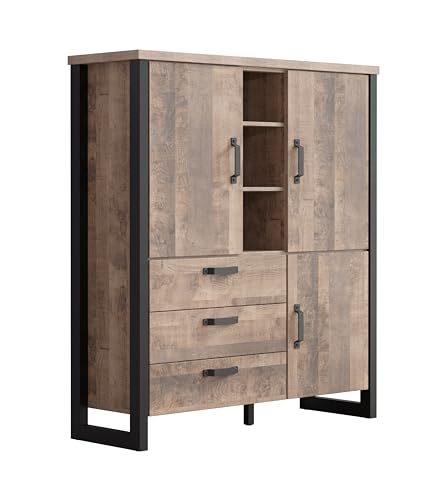 trendteam smart living - Highboard Schrank - Wohnzimmer - Emile - Aufbaumaß (BxHxT) 138 x 155 x 45 cm - Farbe Tabak Eiche mit Matera - 2029862C5 von trendteam smart living