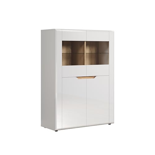 trendteam smart living - Highboard Wohnzimmerschrank Sideboard - Wohnzimmer - Marlon - Aufbaumaß (BxHxT) 96 x 132 x 39 cm - Farbe Weiß Hochglanz mit Coast Evoke Eiche - 222286201 von trendteam smart living