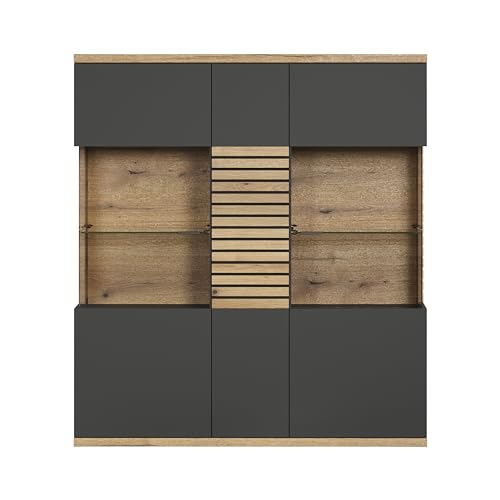 trendteam smart living - Highboard Schrank Vitrine - Wohnen - Norris - Aufbaumaß (BxHxT) 131 x 147 x 38 cm - Farbe Anthrazit mit Coast Evoke Eiche - 230286284 von trendteam smart living