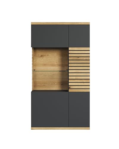 trendteam smart living - Highboard Schrank Vitrine - Wohnen - Norris - Aufbaumaß (BxHxT) 80 x 146 x 37 cm - Farbe Anthrazit mit Coast Evoke Eiche - 230286084 von trendteam smart living