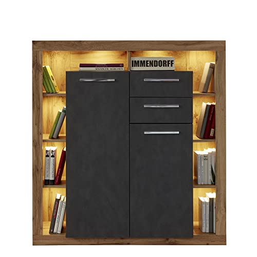 trendteam smart living - Highboard Schrank - Wohnen - Rock - Aufbaumaß (BxHxT) 121 x 128 x 40 cm - Farbe Wotan Eiche mit Matera - 182686248 von trendteam smart living