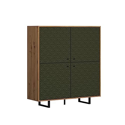 trendteam smart living - Sentra - Highboard - Dunkelgrün/Artisan Eiche - Wohnzimmerschrank mit gefrästen Türen - (BxHxT) 124 x 136 x 40 cm - Metallfüße - kratzfest von trendteam smart living