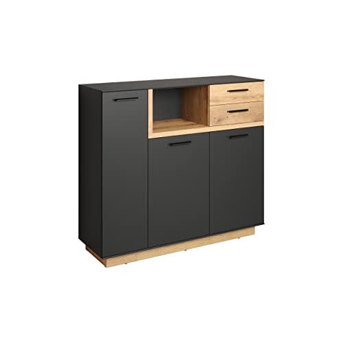 trendteam smart living - Highboard Wohnzimmerschrank Schrank - Wohnzimmer - Synnax - Aufbaumaß (BxHxT) 128 x 113 x 40 cm - Farbe Anthrazit mit Coast Evoke Eiche - 213486084 von trendteam smart living