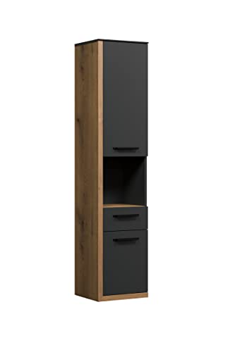 trendteam smart living - Hochschrank Schrank - Badezimmer - Synnax - Aufbaumaß (BxHxT) 35 x 157 x 31 cm - Farbe Anthrazit mit Coast Evoke Eiche - 213460184 von trendteam smart living