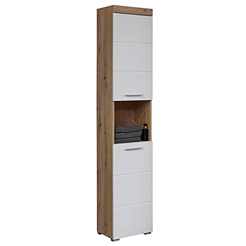 trendteam smart living - Hochschrank Badschrank - Bad - Amanda - Aufbaumaß (BxHxT) 37 x 190 x 31 cm - Farbe Weiß Hochglanz mit Asteiche - 139310307 von trendteam smart living