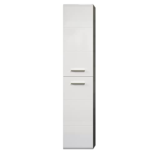 trendteam smart living - Hochschrank Schrank - Badezimmer - Riva - Aufbaumaß (BxHxT) 35 x 170 x 33 cm - Farbe Weiß Hochglanz mit Rauchsilber - 211010303 von trendteam smart living