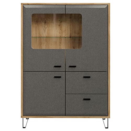 trendteam smart living - Hochschrank Schrank - Wohnzimmer - Blanshe - Aufbaumaß (BxHxT) 98 x 138 x 42 cm - Farbe Eiche Navarra mit Filz Dunkel Grau - 2122864C9 von trendteam smart living