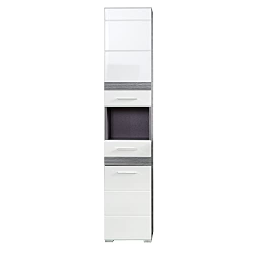 trendteam smart living - Hochschrank Schrank - Badezimmer - Set One - Aufbaumaß (BxHxT) 37 x 182 x 31 cm - Farbe Weiß mit Sardegna Rauchsilber - 133610303 von trendteam smart living