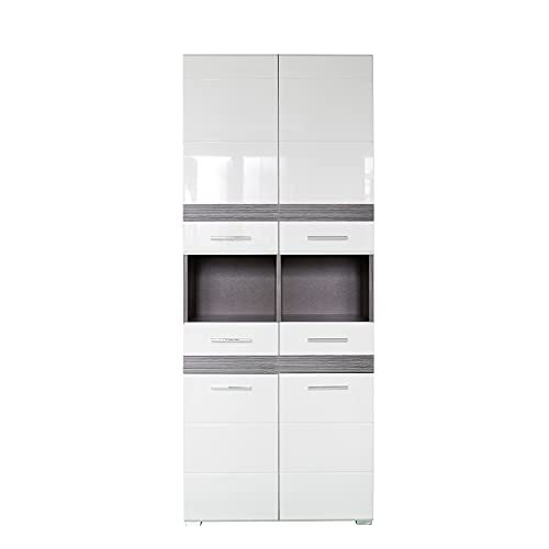 trendteam smart living - Hochschrank Schrank - Badezimmer - Set One - Aufbaumaß (BxHxT) 73 x 182 x 31 cm - Farbe Weiß mit Sardegna Rauchsilber - 133610503 von trendteam smart living