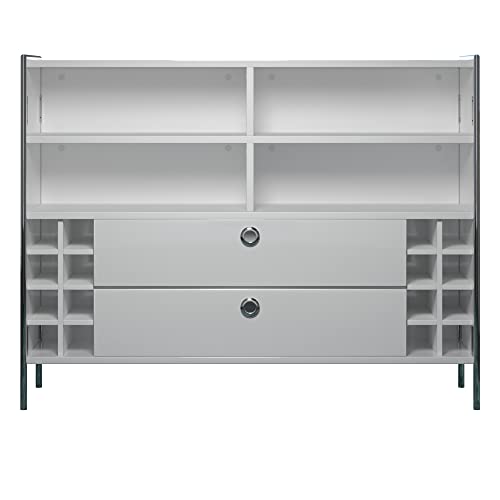trendteam smart living - Infinity - Bartisch - Weiß Hochglanz lackiert - Hausbar mit 6 Fächern und 8 Weinfächern - (BxHxT) 140 x 109 x 48 cm - Bartresen mit Chromrahmen von trendteam smart living