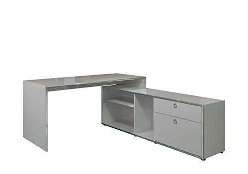 trendteam smart living - Winkelschreibtisch Eckschreibtisch - Büro - Infinity - Aufbaumaß (BxHxT) 160 x 76 x 113 cm - Farbe Hellgrau Hochglanz - 195294021 von trendteam smart living