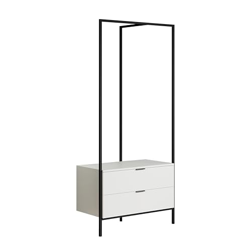 trendteam smart living - Jody - Garderobenständer mit 2 praktischen Schubladen - Weiß matt/Schwarz - Kompakter Kleiderständer - (BxHxT) 85 x 190 x 47 cm - Freistehende Garderobe mit Metallgestell von trendteam smart living