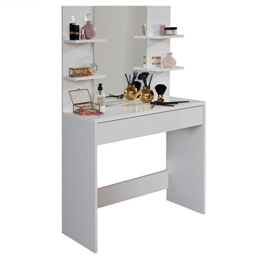 trendteam smart living - Basix - Schminktisch - Weiß - Kosmetiktisch mit 1 Schublade und 4 Konstruktionsböden - (BxHxT) 85 x 141 x 40 cm - Spiegel von trendteam smart living