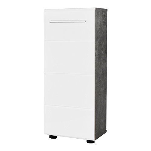 trendteam smart living - Kommode Schrank - Badezimmer - Nano - Aufbaumaß (BxHxT) 32 x 82 x 28 cm - Farbe Beton Stone mit Weiß Hochglanz - 184680135 von trendteam smart living